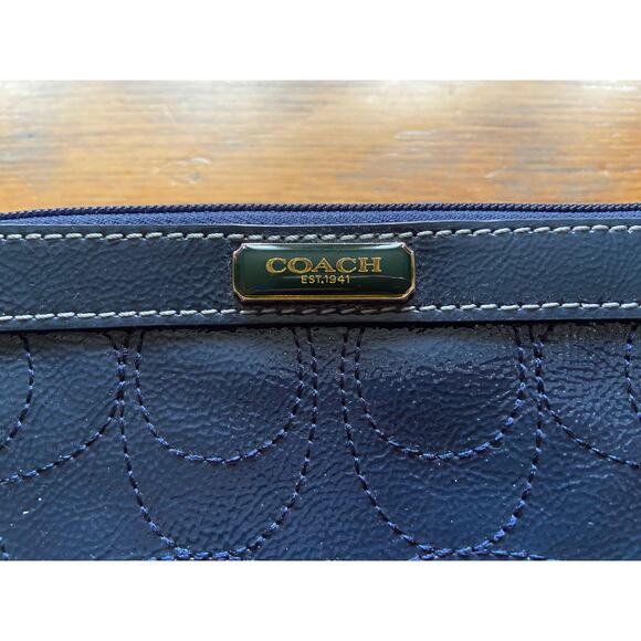 COACH Blue Textured Leather Logo Wristlet - Picture 1 of 9
